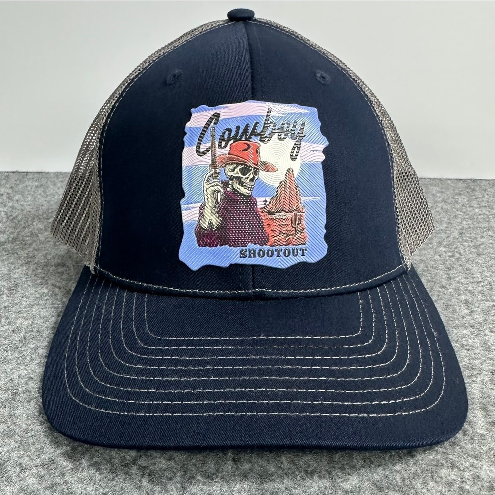 Cowboy Shootout Navy Trucker Hat Richardson Style 112 Navy Mesh Back Skeleton